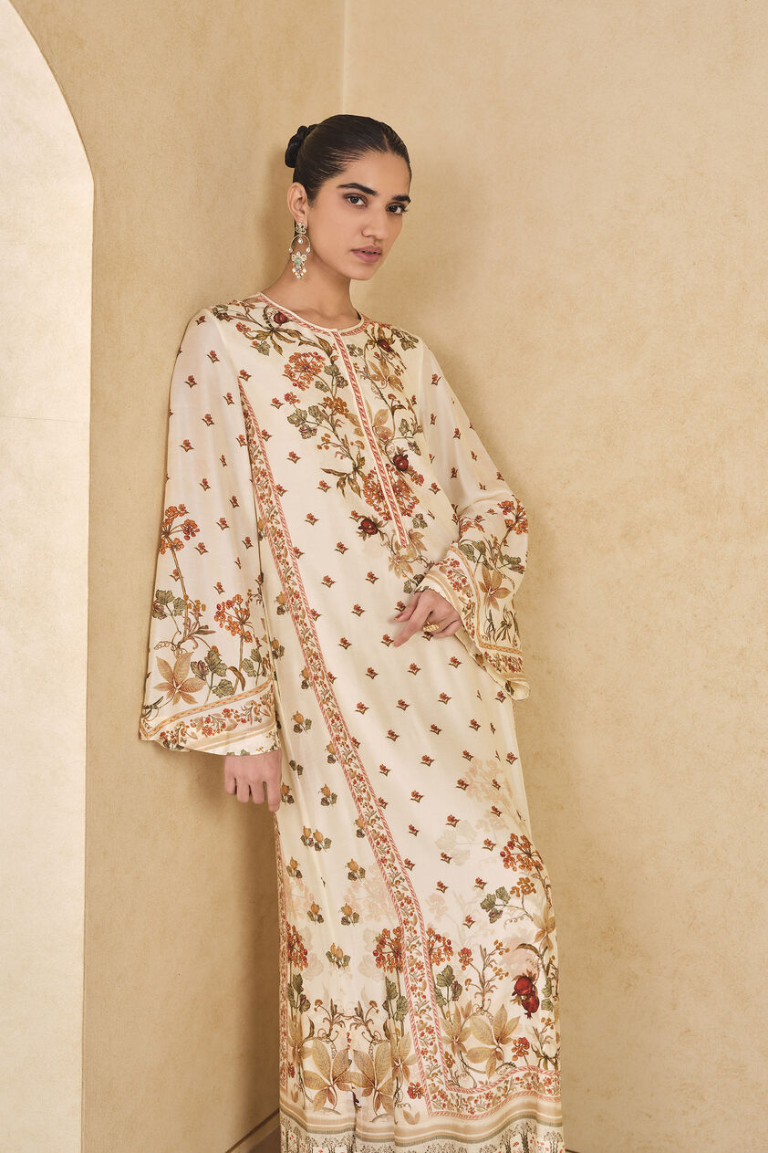Dykuma Printed Silk Kaftan - Ivory, Print, image 4